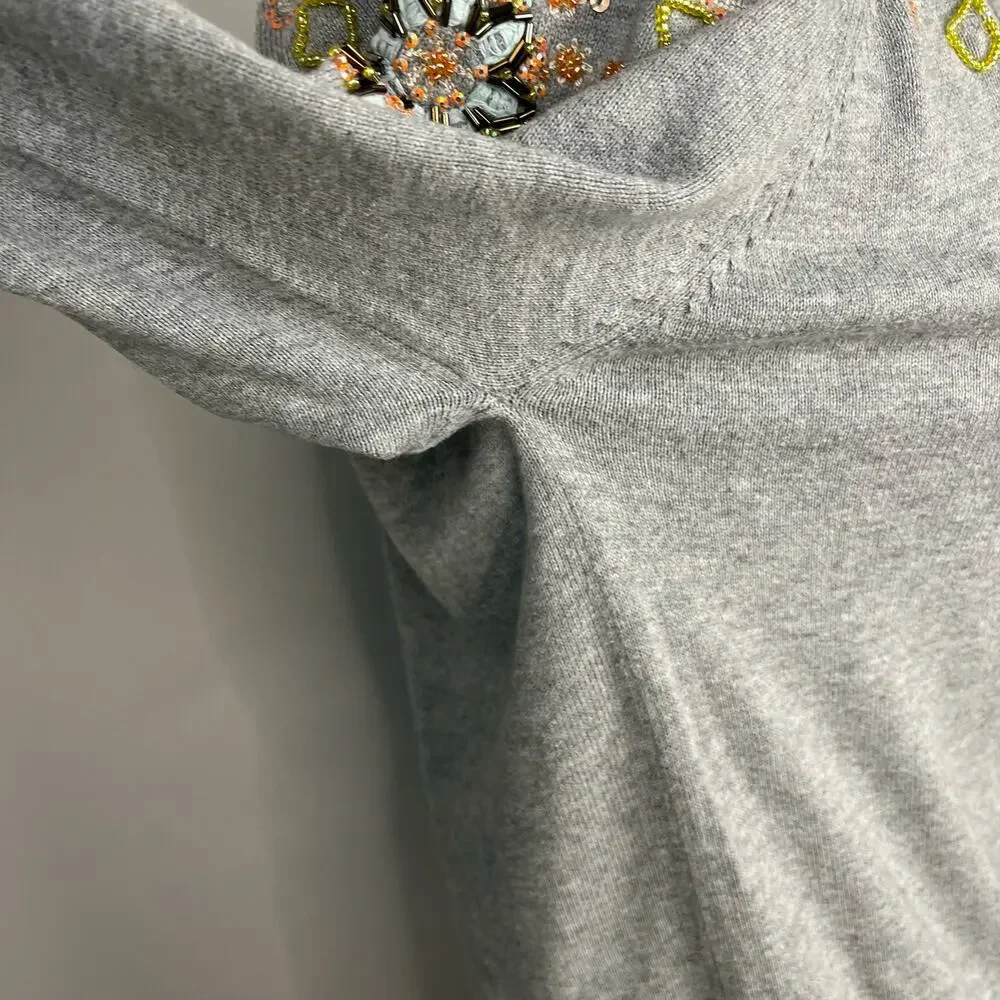 SUNDANCE‎ | Gray Beaded Embroidered Button Up Boho Cotton Cardigan | Women's M